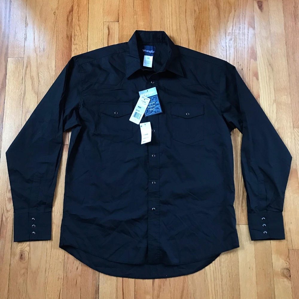 Wrangler Black Cowboy Cut Western Button Down Shirt Large NWT